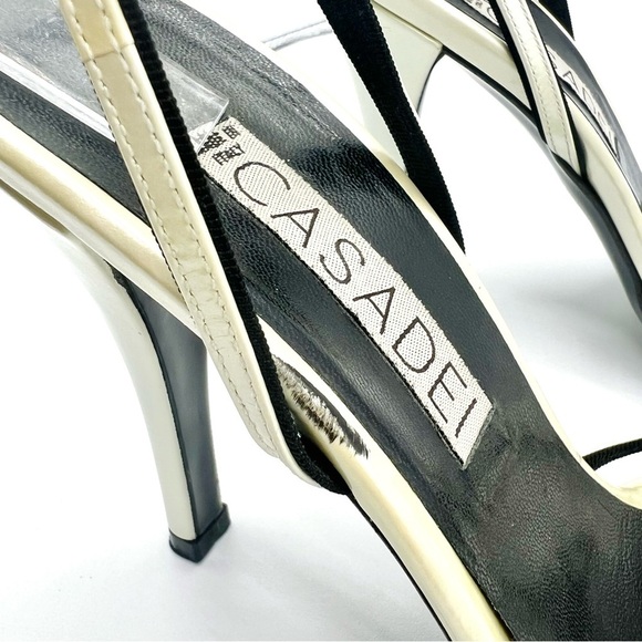 CASADEI LEATHER CREAM HEELS STRAPPY SANDALS ANKLE SHOES MADE IN ITALY WOMAN 9 - Picture 14 of 15